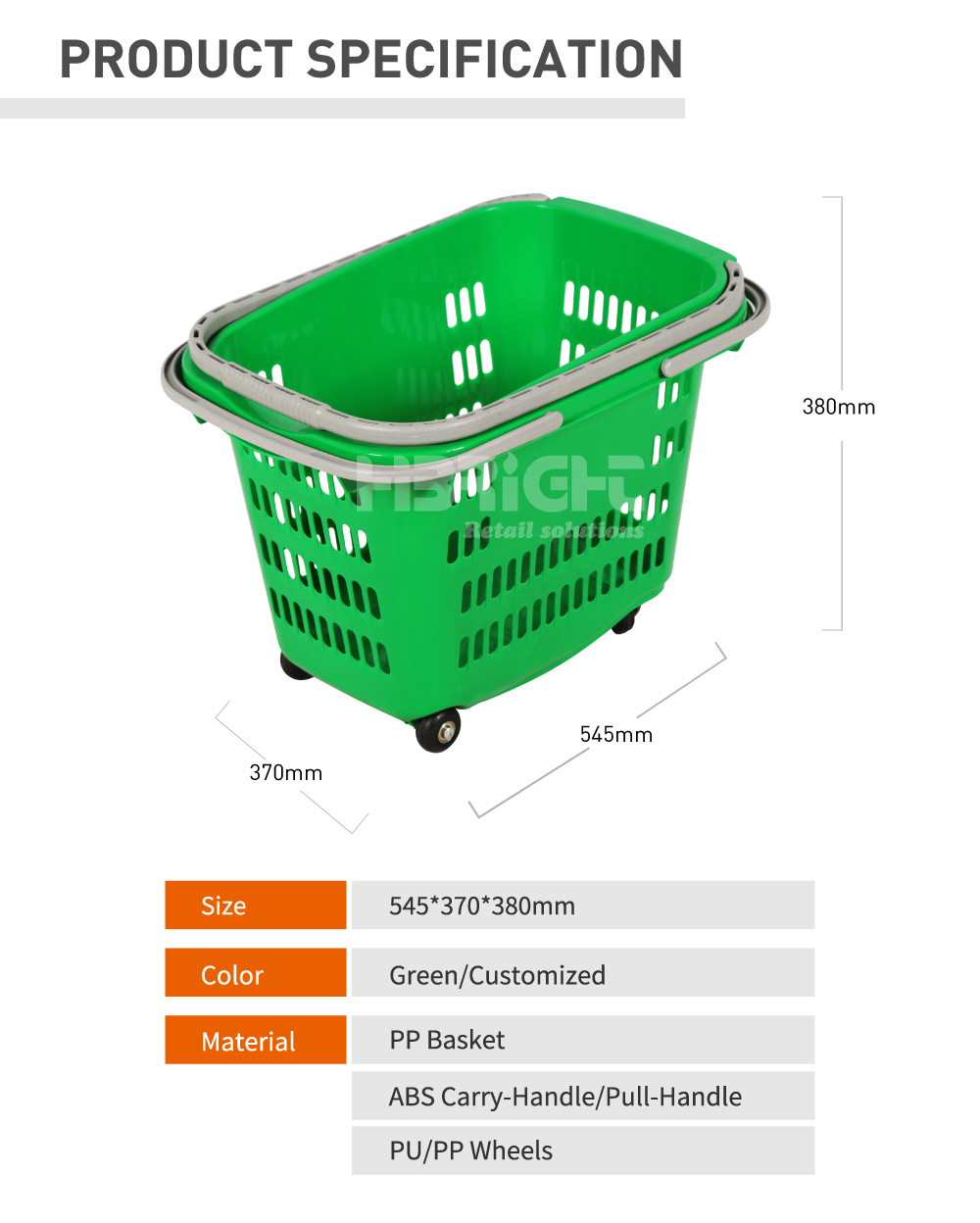 40L Shop Plastic Rolling Basket Highbright
