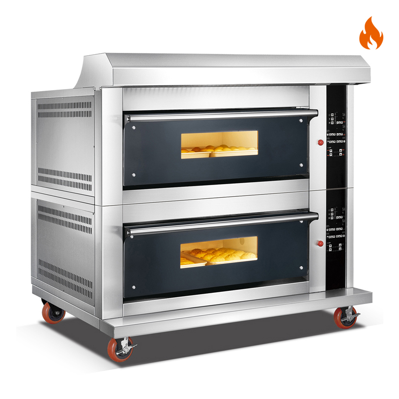 Room Temp.400℃ 2 layers 4 trays Gas Tempered Glass Door Oven Deck Oven