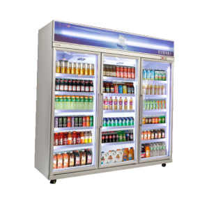 Plug-in Vertical Multi-deck Daily Refrigerated Air Cooling 1~10℃ Chiller with Glass Door And Advertisement Board