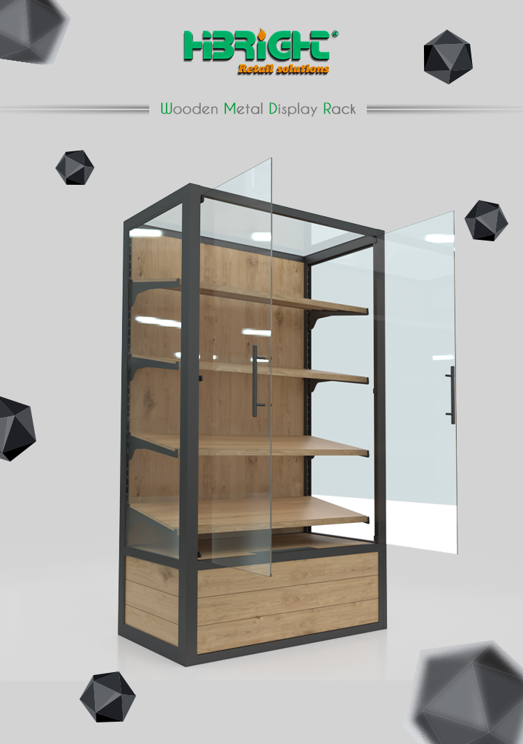 Commercial Supermarket Wooden Display Shelf with Glass Door