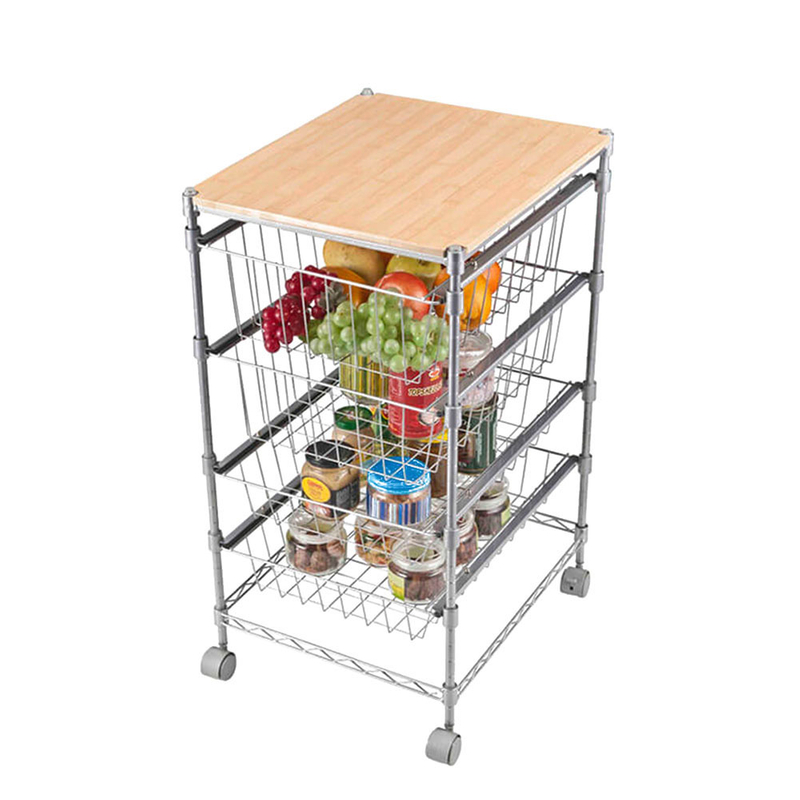 Movable Kitchen Storage Wire Basket Shelf